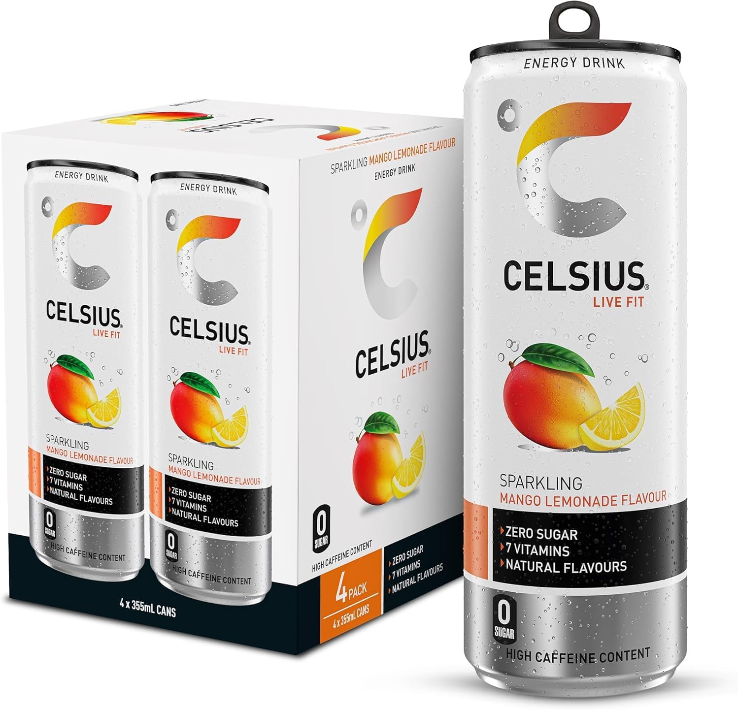 Celsius Sparkling Mango Lemonade Zero Sugar Energy Drink 355 mL – 12 Pack