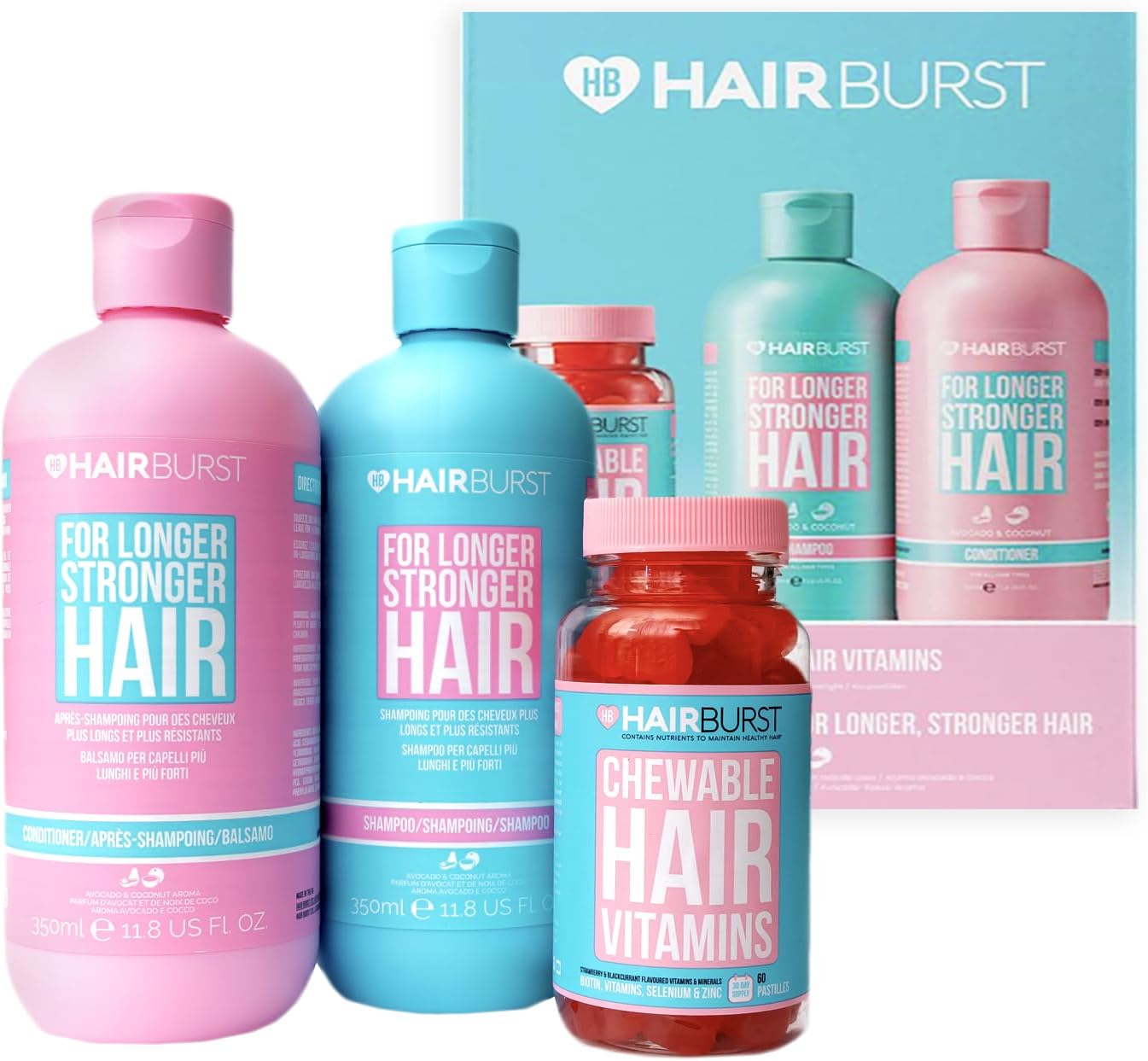 HAIR BURST Biotin Gummies and Shampoo & Conditioner Set for Hair Growth - Chewable Vitamins to Reduce Breakage and Promote Healthier Hair - Thickening Treatment for All Hair Types