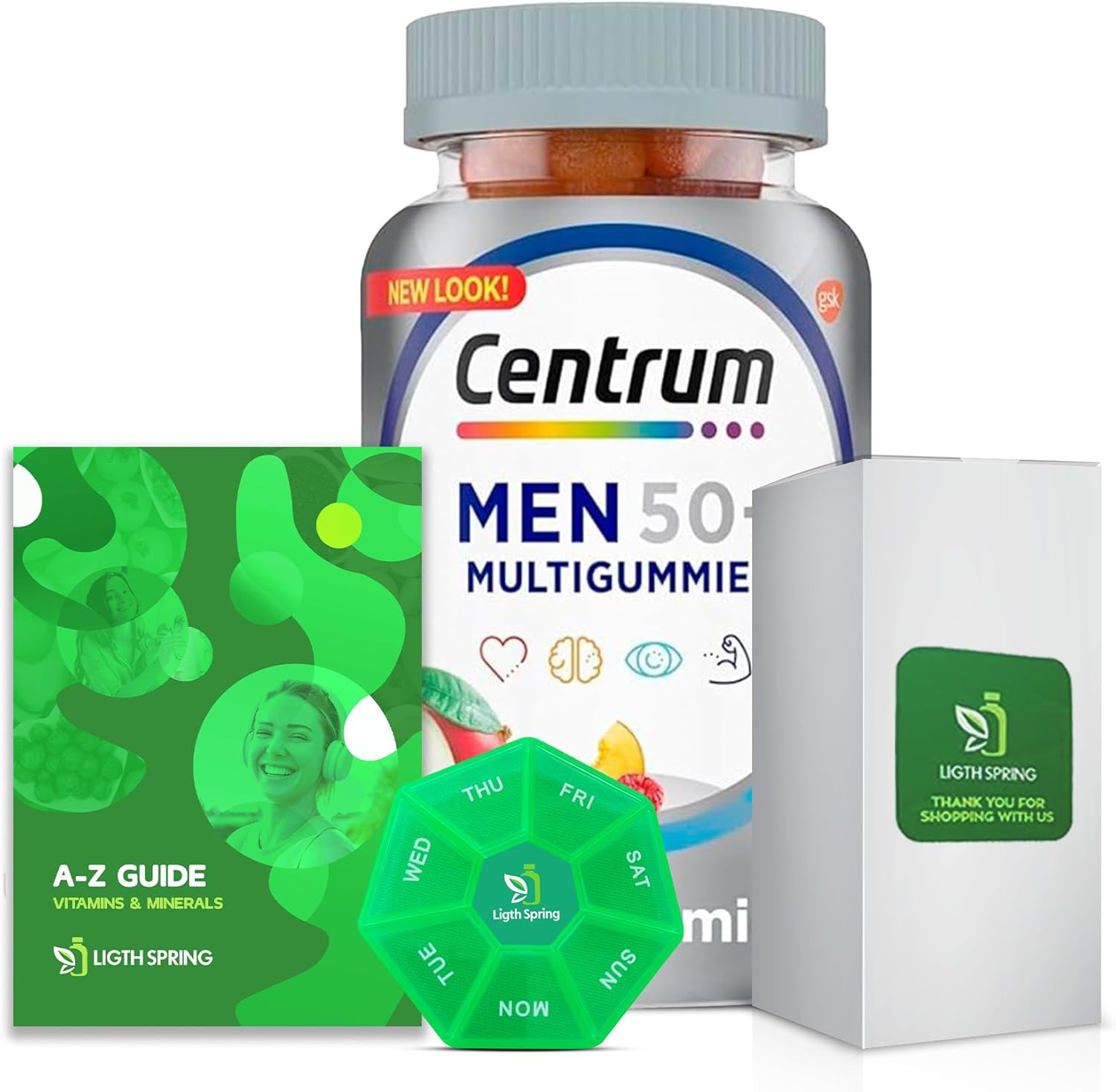 Centrum Silver Men 50+ Gummies, 80 Count, Multivitamin Supplement, Assorted Fruit, Multimineral Supplement, Vitamin D3, A to Z Ligth&Spring Guide