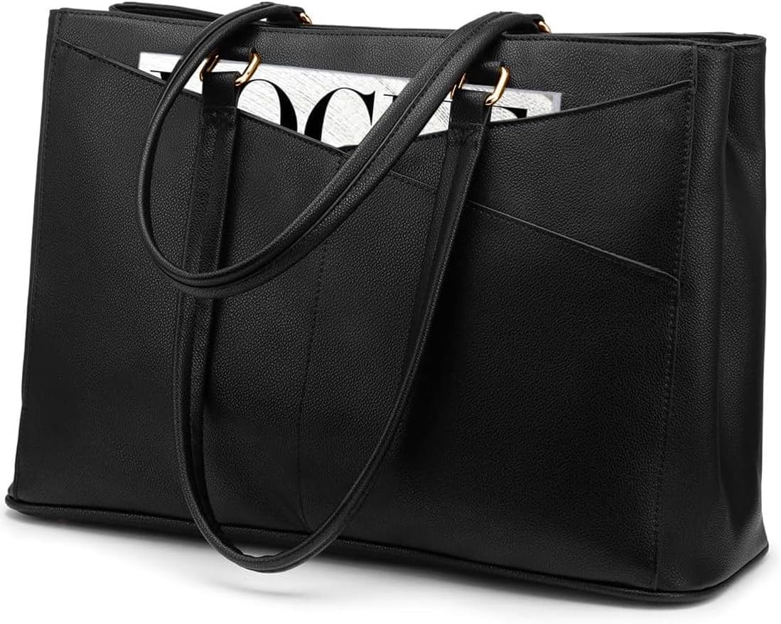 LOVEVOOK Laptop Tote Bag for Women 15.6 Inch Waterproof Leather Computer Bags Business Office Work Briefcase Black