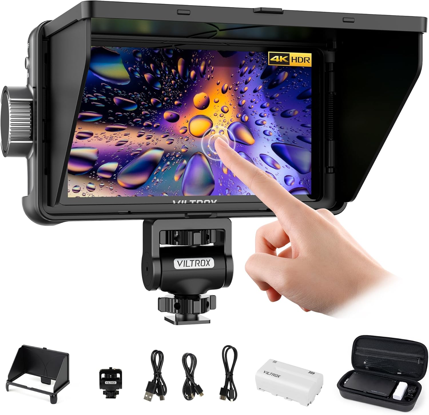 VILTROX DC-550 Touch Screen DSLR Camera Field Monitor 1200 Nits High-Bright 5.5 inch DSLR Camera Monitor with Sunshade Hood/Battery 3D LUT HDR 4K HDMI in and Out Exposure Focus Assist Waveform Monitor