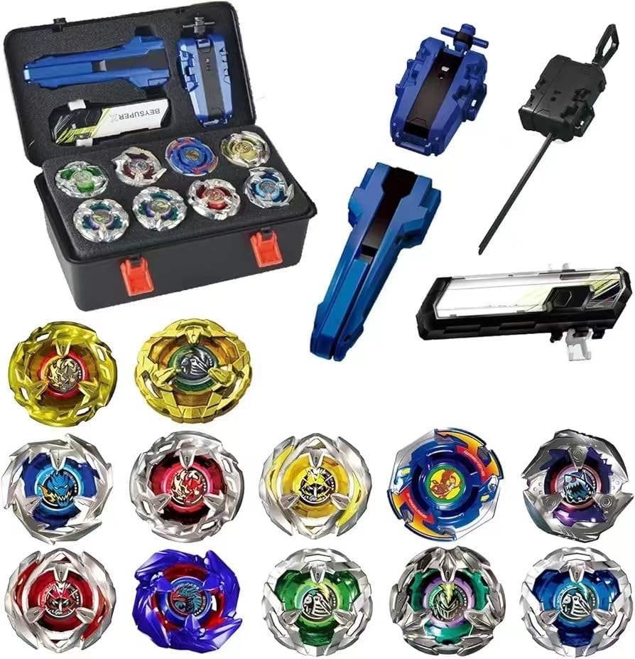 BX Bey Battling Set, BX Tops Burst Blade Toy Combat Battling Game Set, X Spinning & X-Launchers, Greats Birthday Gift for Boys, Ages for 8 10 12+ (12 Spinning Tops)