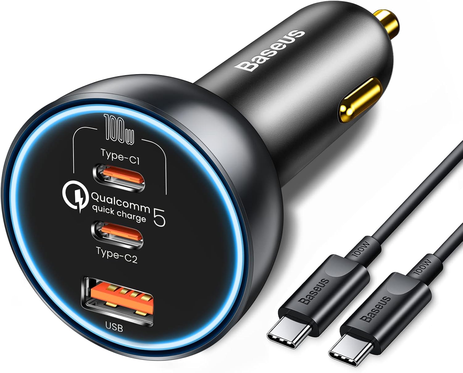 160W USB C Car Charger, Baseus Type C Car Charger, QC5.0 PD3.0 PPS 3 Ports Super Fast Charging Car Phone Charger Adapter for iPhone 15 14 13 Pro, Samsung S22 iPad MacBook Pro