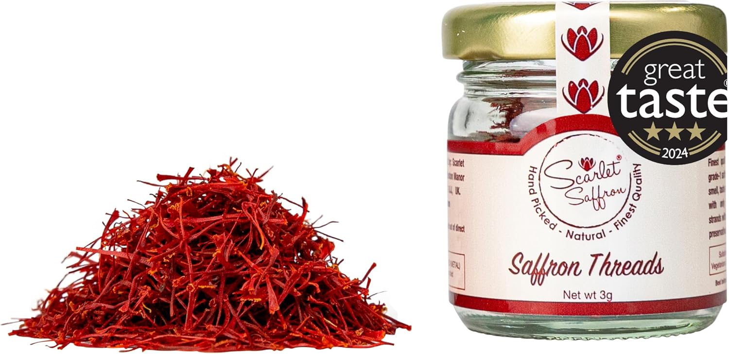 Scarlet Saffron, Finest Pure Premium All Red Spanish Saffron Threads, Grade A+, Finest Grade Saffron for Tea, Paella, Rice, Desserts and all Culinary Uses (3 g)