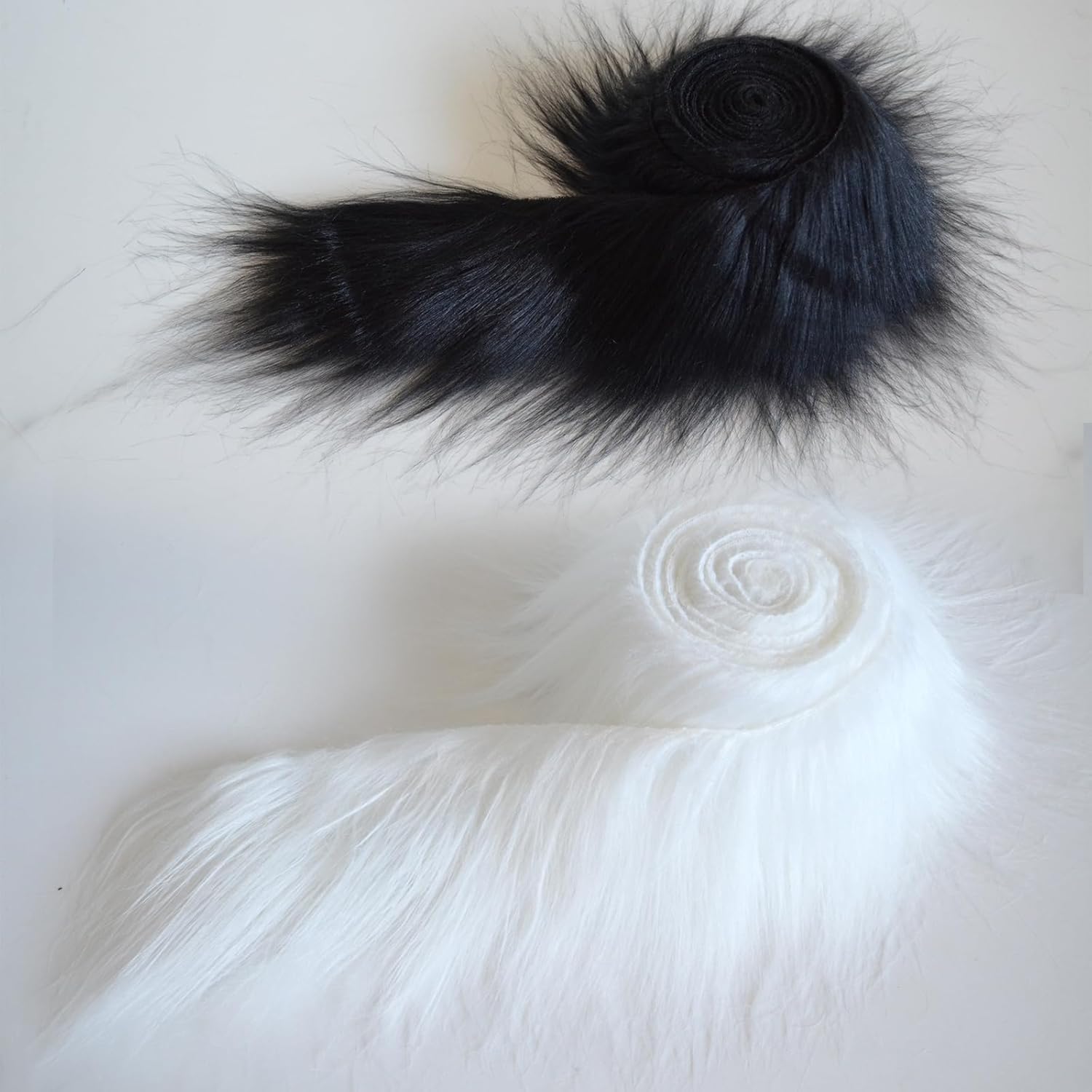 White and Black Faux Fur Ribbon - Ideal for Crafts and DIY Projects - Faux Fur Fabric by The Yard - Suitable for Gnomes Beard Hair Cosplay Costume Dwarf Decoration