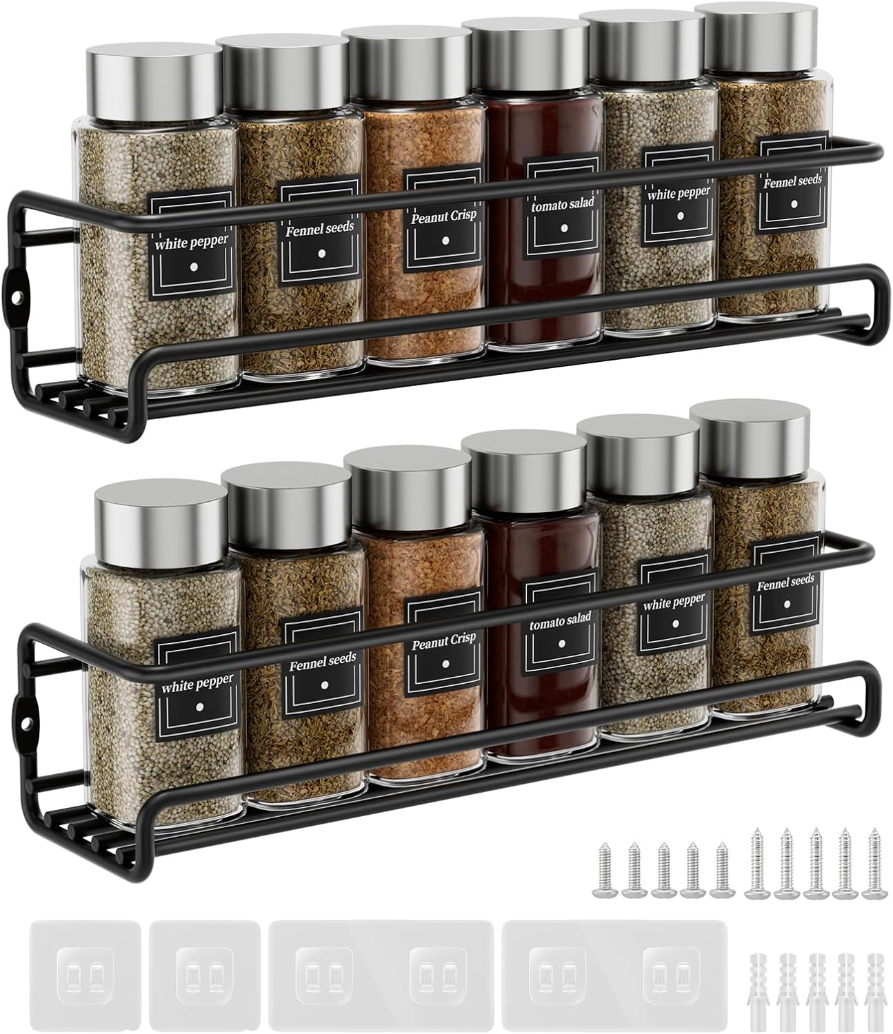 Estefanlo Spice Rack Wall Mounted, 2 Pack Spice Rack for Inside Cupboard, Adhesive Spice Organiser Kitchen Cupboard Organiser Spice Racks
