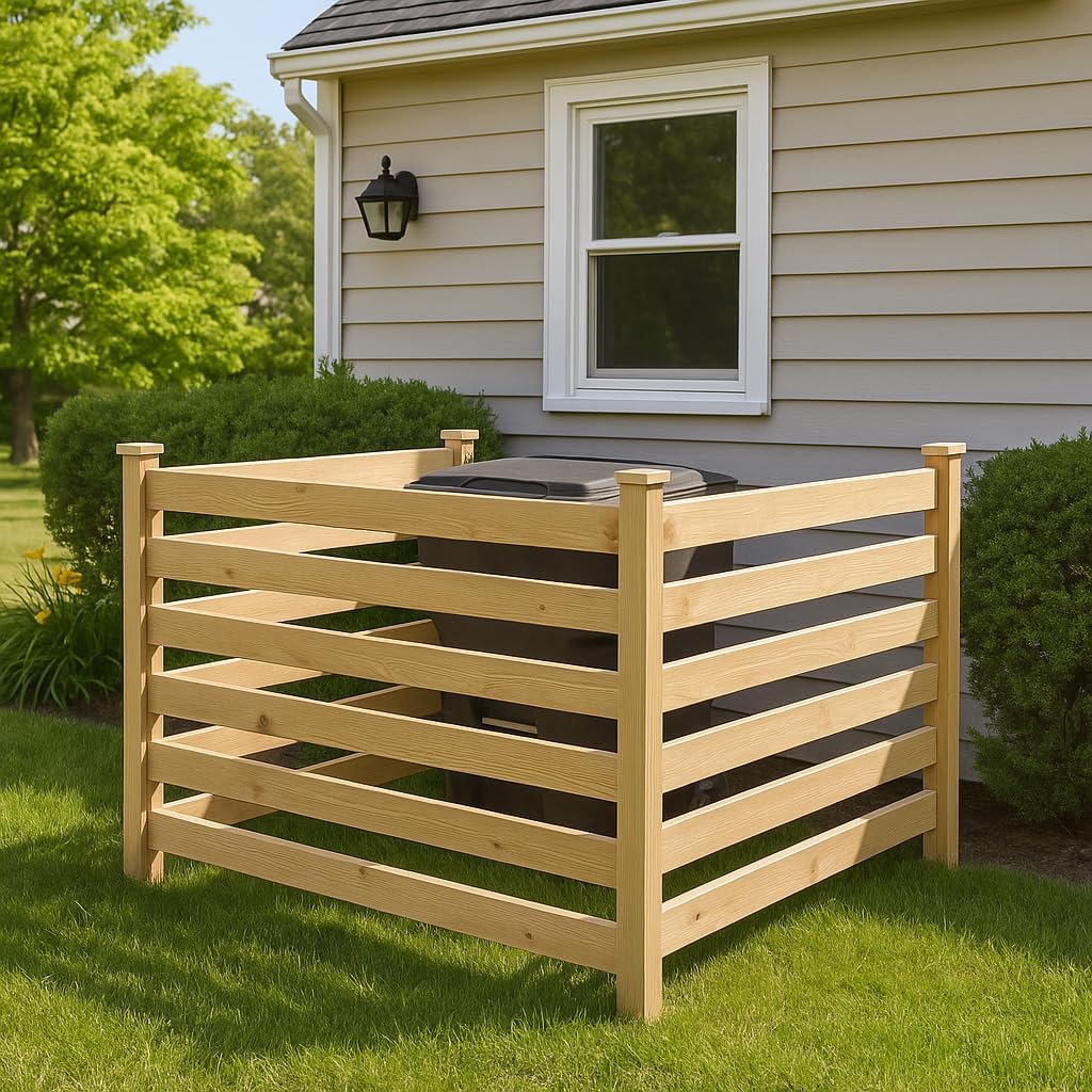 BoscoMondo 3-Sided AC Unit Privacy Screen – 36" H x 48" W Panels, Premium Pine Wood Heat Pump/HVAC Cover, Slide-in Dovetail Assembly, Outdoor Garden Privacy Fence (Unfinished)