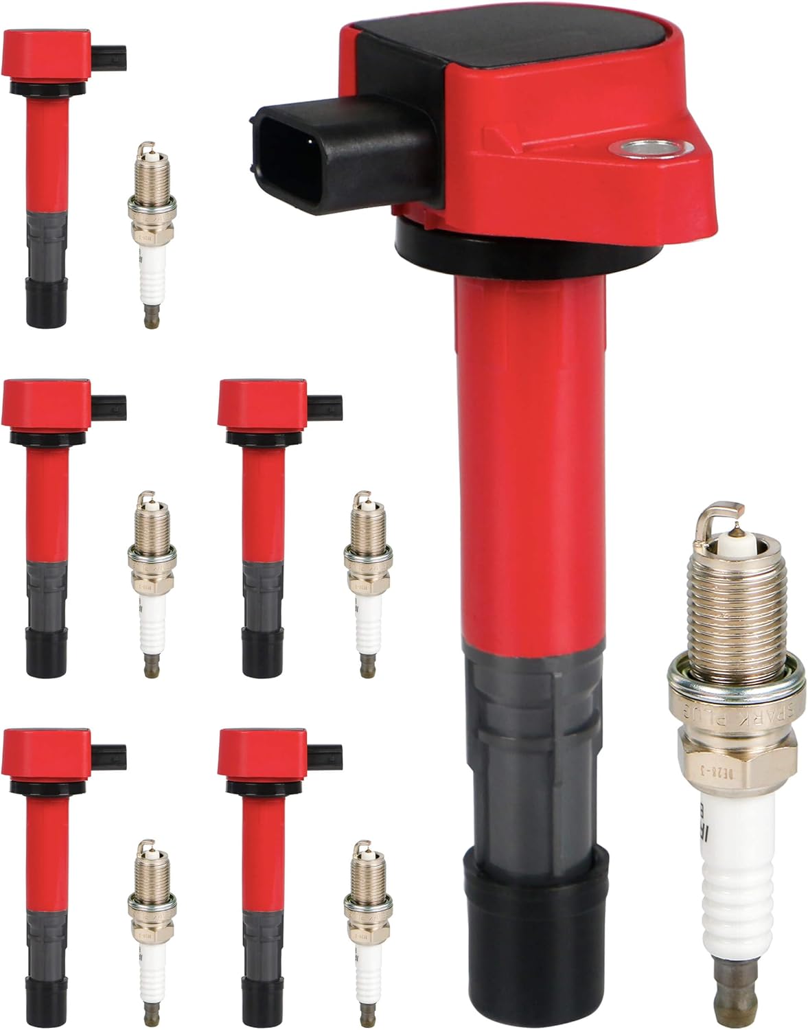 Ignition Coil Packs and Iridium Spark Plugs Fits for Acura MDX Honda Pilot Ridgeline Saturn Vue 3.5L V6 2003 2004 2005 2006 2007 2008, UF400 UF512 C1460 9807B-5517W, Set of 6, Red