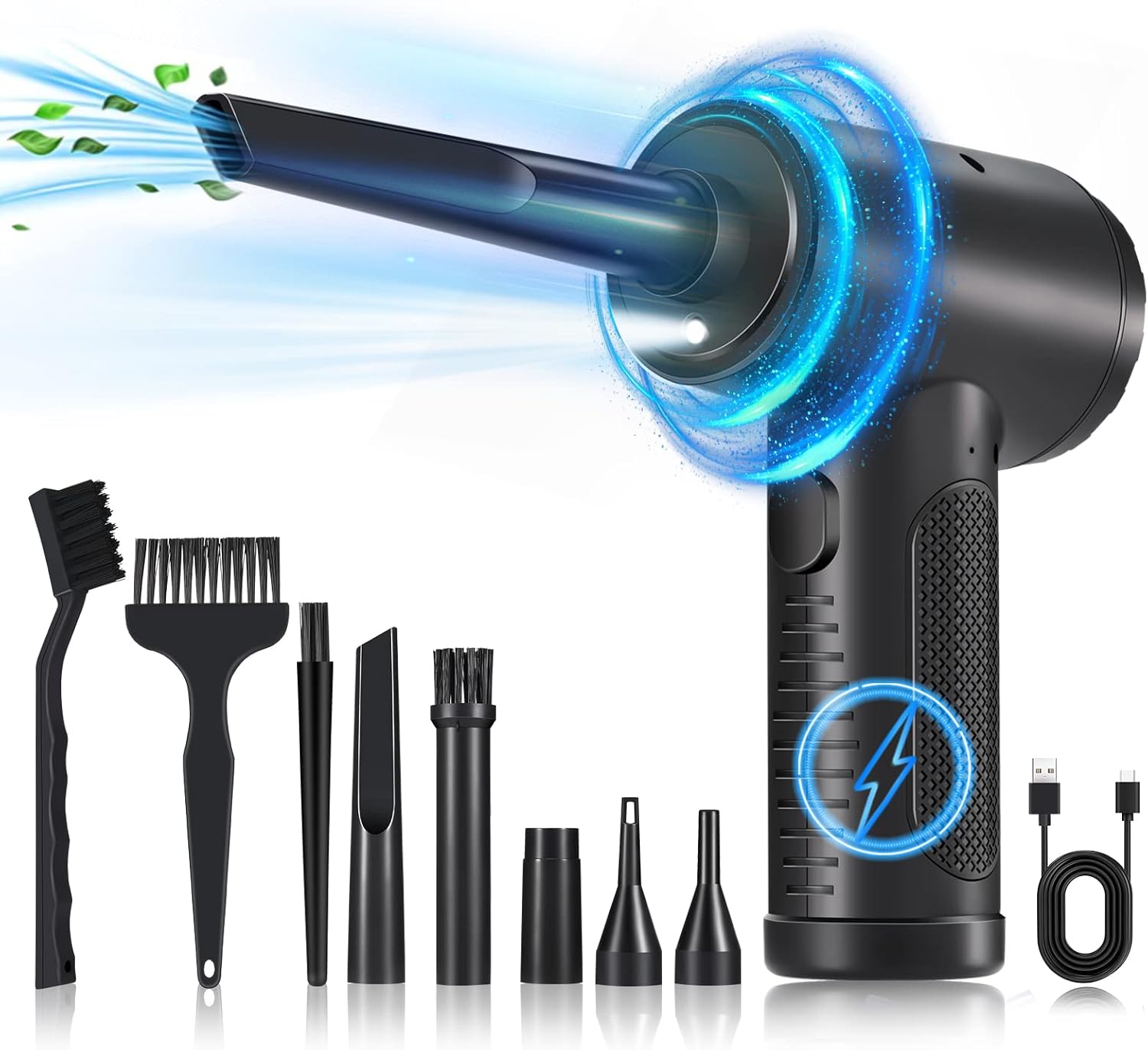 Compressed Air Duster, Keyboard Cleaner - Replace Compressed Canned Air - Portable Electric Air Duster Reusable Rechargeable Air Blower for Computer Keyboard Electronics Pet House - 91000RPM / 7500mAh