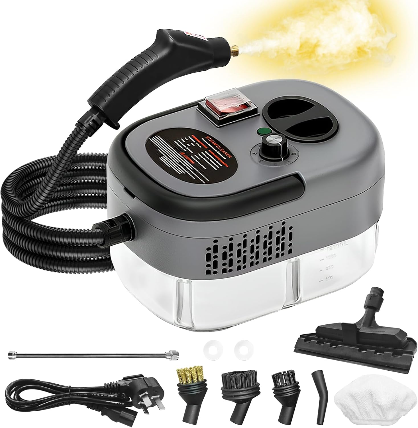 Handheld Steam Cleaner, Steamer for Cleaning, 2500W Pressurized Steam Cleaner with 1.2L Water Tank and 6 Attachments, Portable Steamer Cleaner for Home Car Kitchen Bathroom Furniture Tile Grout, Gray