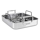 Viking Culinary 3-Ply Stainless Steel Roasting Pan, Includes a Nonstick Rack, Dishwasher, Oven Safe, Works on All Cooktops including Induction