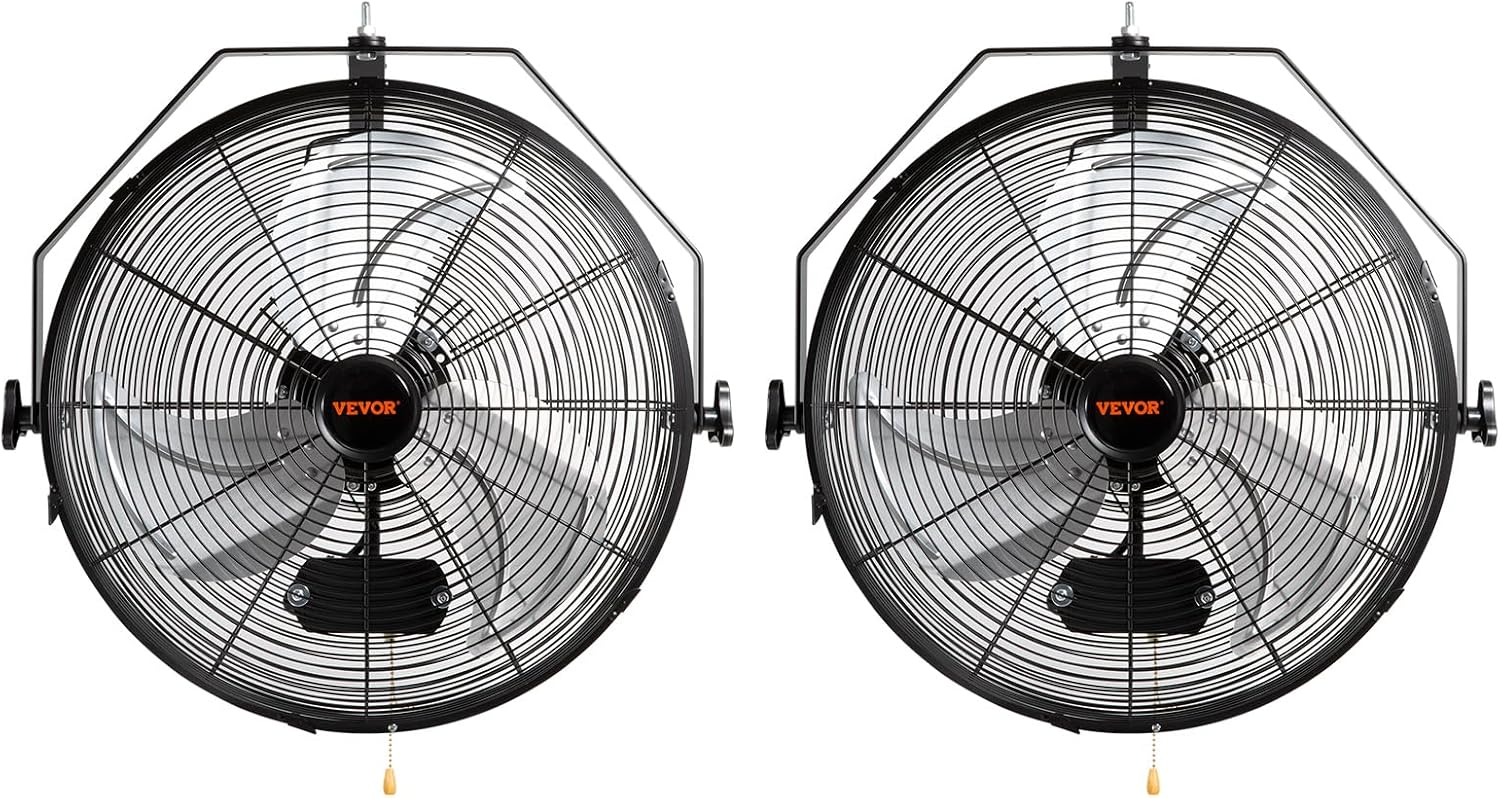 VEVOR Wall Mount Fan, 2 PCS 18 inch Waterproof, 3-speed High Velocity Max. 4000 CFM Industrial Wall Fan for Indoor, Commercial, Residential, Warehouse, Greenhouse, Workshop, Basement, Garage,Black