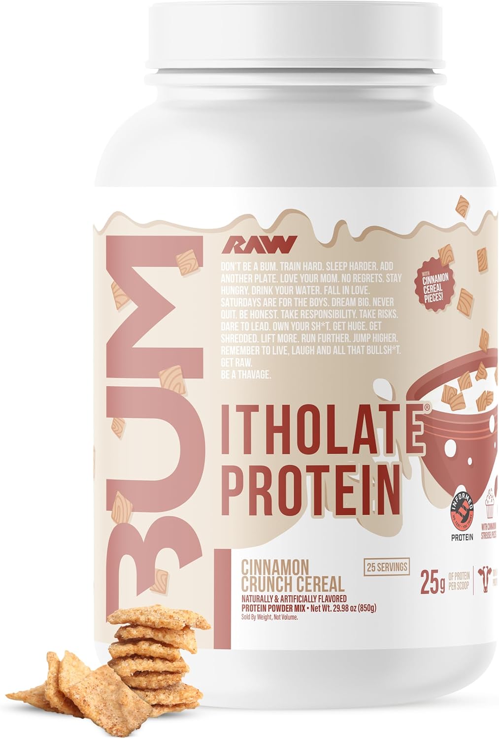 RAW Whey Protein Powder Isolate, Cinnamon Crunch (CBUM Itholate Protein) - 100% Grass-Fed Sports Nutrition Powder for Muscle Growth & Recovery - Low-Fat, Low Carb, Naturally Flavored - 25 Servings
