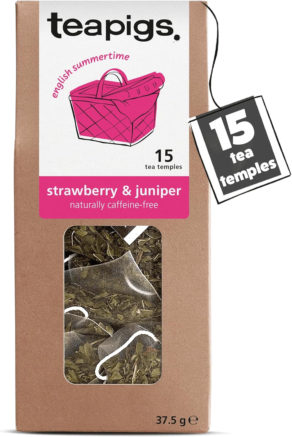 teapigs Strawberry & Juniper Tea - Caffeine-Free Fruit Tea Bags with Hibiscus & Berries - Sweet and Botanical Blend - 15 Temples