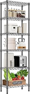 MZG 6 Tier Storage Rack Metal Wire Shelving Unit, Storage Standing Household Shelf Organizer for Laundry Bathroom Kitchen Pantry Closet Garage Basement Utility Room, Black 11.8" D x 21.7" W x 70.4" H