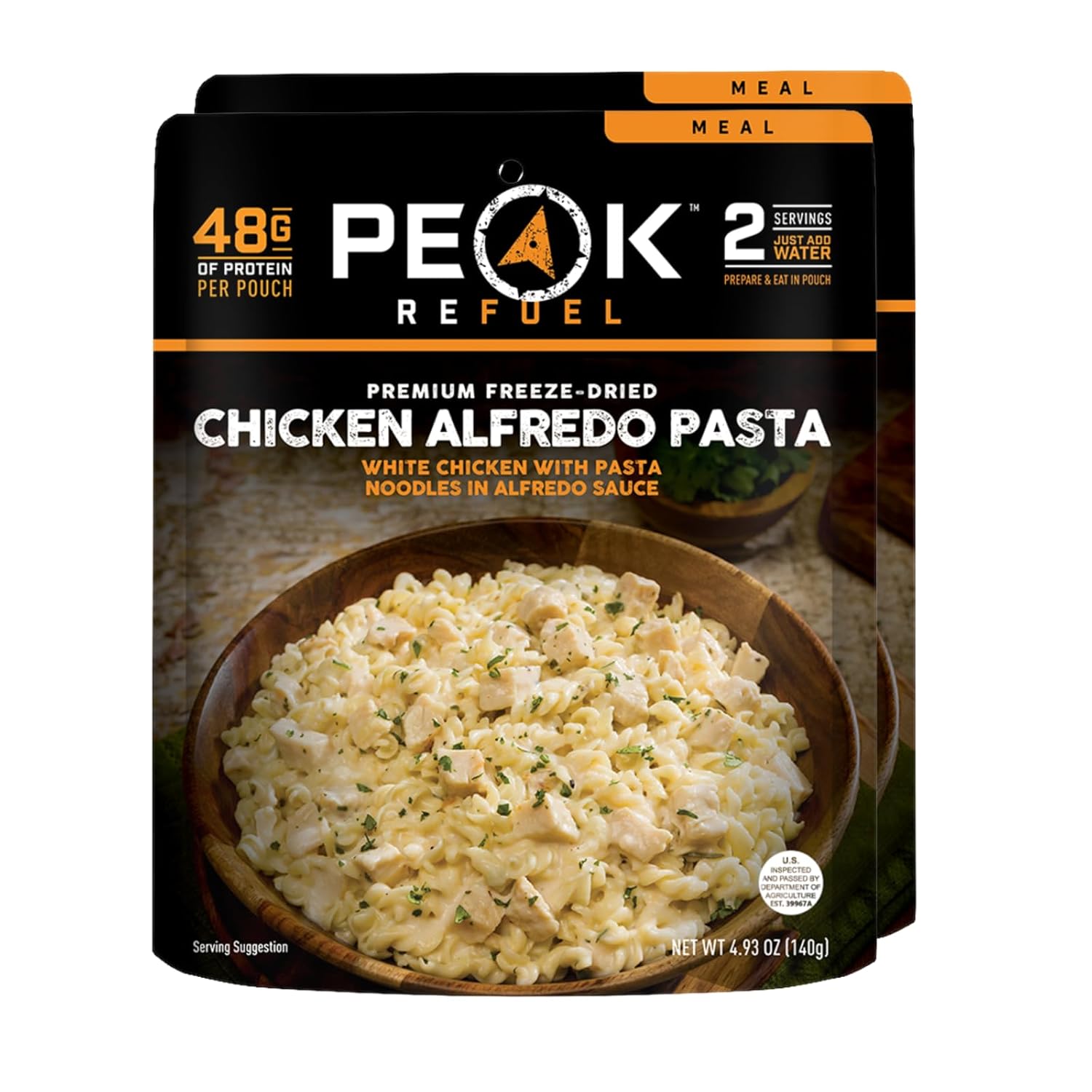 Peak Refuel Chicken Alfredo Pasta 2-Pack | Premium Freeze Dried Camping Food | Backpacking & Hiking MRE Meals | Just Add Water | 100% Real Meat | 48g of Protein Per Pouch | 2 Servings Per Pouch