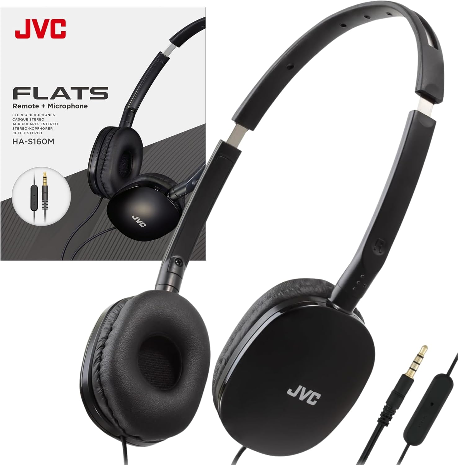JVC Flats On-Ear Wired Headphones - Flat Foldable Design - 30mm Driver for Powerful Sound - Soft Ear-Pads for Comfort – Steel Headband - Lightweight & Portable - PC/Laptop/Gaming - 3.5mm Slim Plug