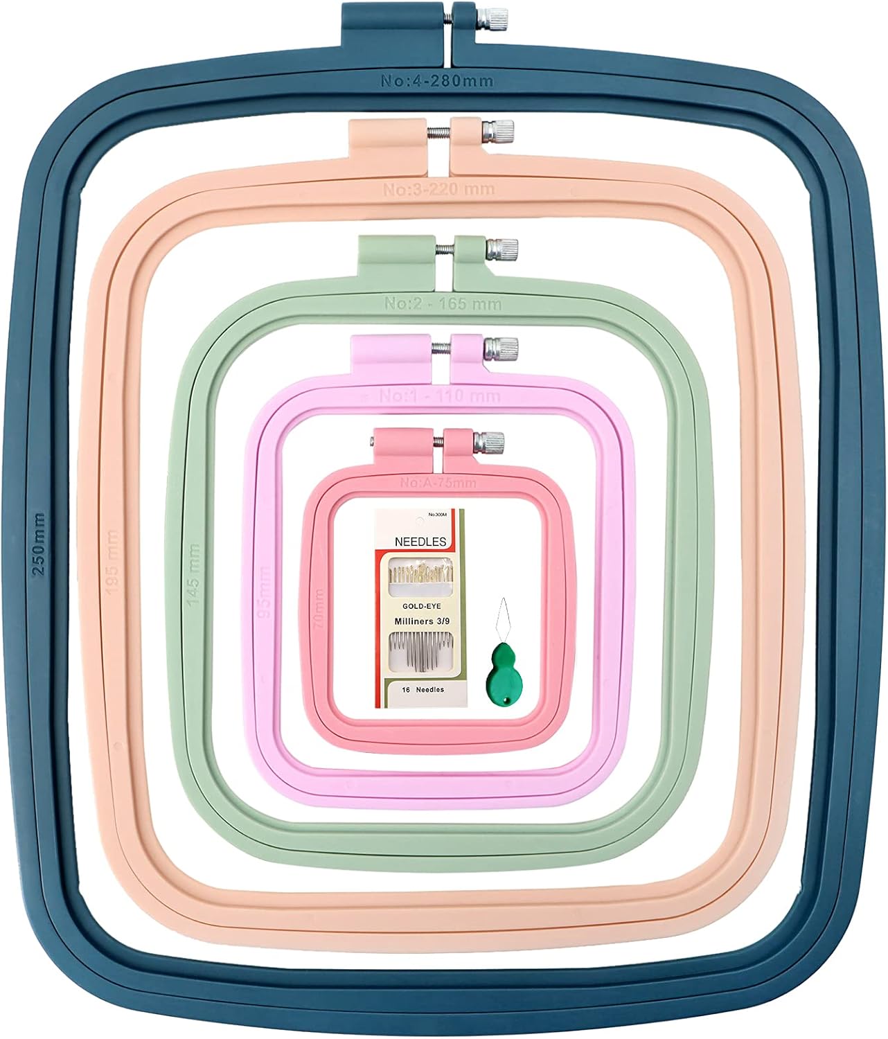 ZOCONE 5Pcs 5 Size Square Embroidery Hoops, ABS Plastic Embroidery Hoops Cross Stitch Hoops Embroidery Frames for Sewing, Needlework, Embroidery Projects (Size-3", 4.3", 6.5", 8.7", 11")