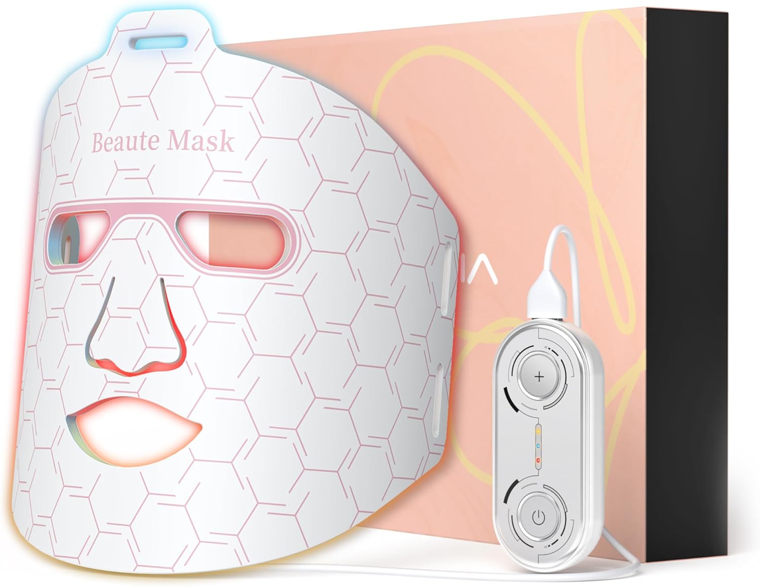 IBORRIA LED Face Mask, Near Infrared Red Blue Yellow Light Therapy, Flexible Silicone, Red Light Therapy Mask for Home Face Masks Skincare, Remote Control, Adjustable Straps (Sleek White)