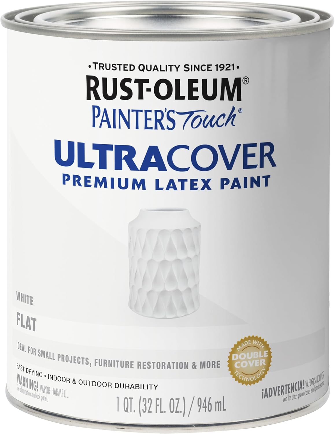 Rust-Oleum 1990502 Painter's Touch Latex Paint, Quart, Flat White 32 Fl Oz (1 Quarts Pack of 1)
