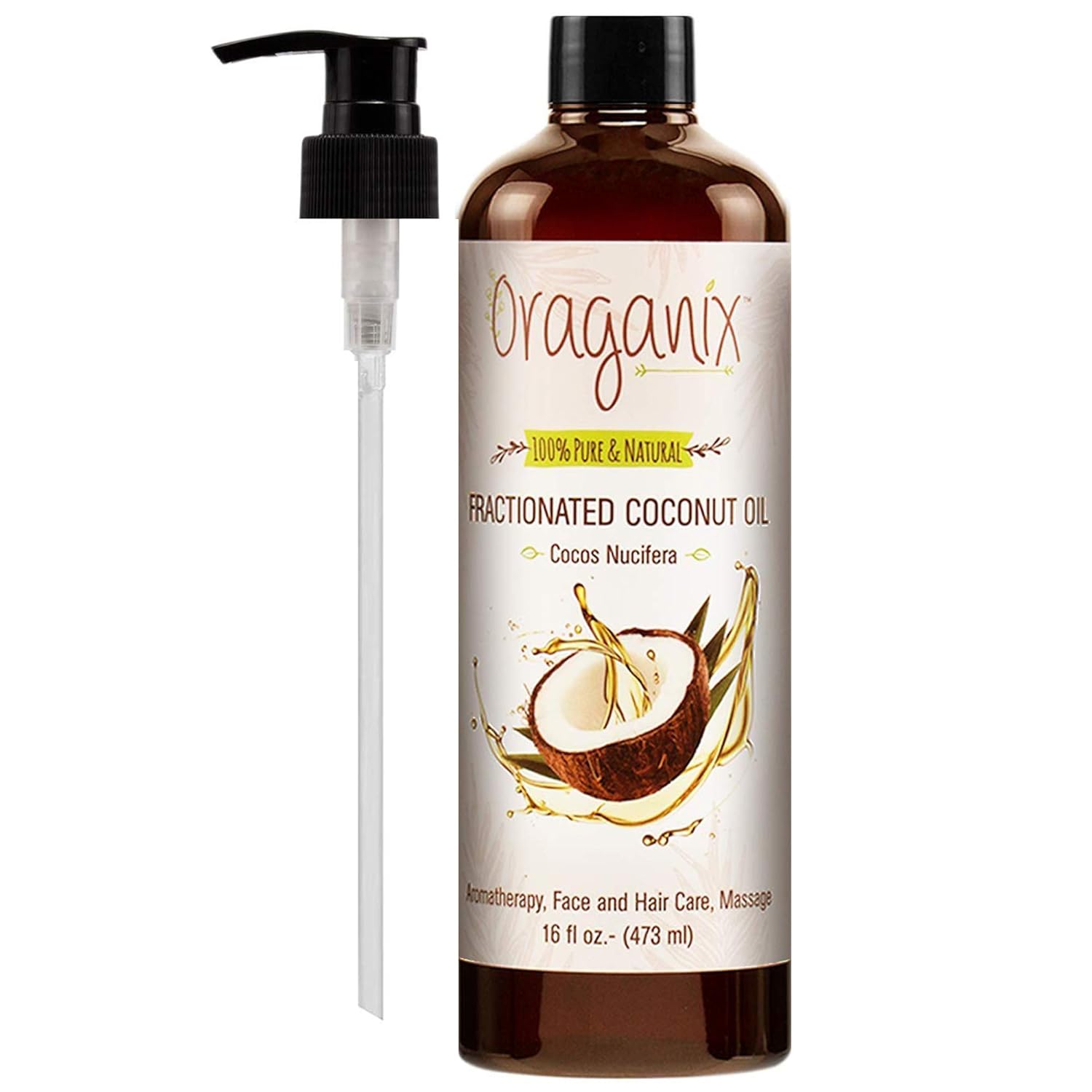 Sameriver Oraganix Fractionated Coconut Oil - 100% Pure & Natural Carrier Oil for Essential Oils, Aromatherapy, Massage or Skin Care (16oz Bottle)