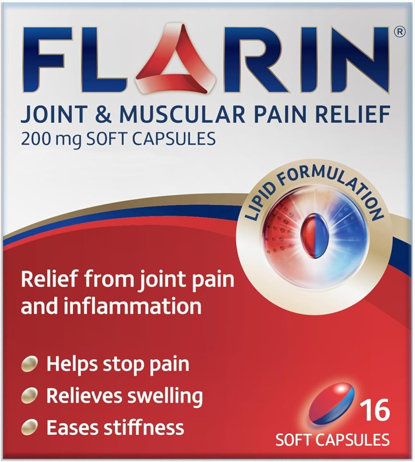 Pain Relief Capsules for Joint, Back, and Muscle Pain, Headache, Migraine, Dental Pain, and Period Pain – Relieves Fever, Cold, and Flu Symptoms – 200mg - 16 Capsules