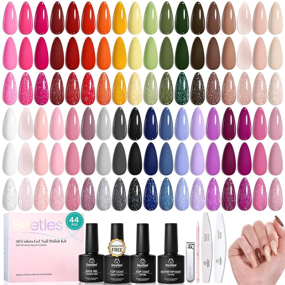 Beetles 36 Colors Winter Gel Polish, Base & Glossy Matte Glitter Top Coats