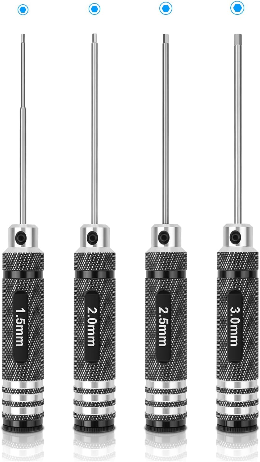 Gruiqrd 4pcs Hex Screw Driver, RC Tools Kit Set, Hex Screwdriver Set (1.5mm 2mm 2.5mm 3.0mm) for RC Car Boat Quadcopter Helicopter Multirotors Models