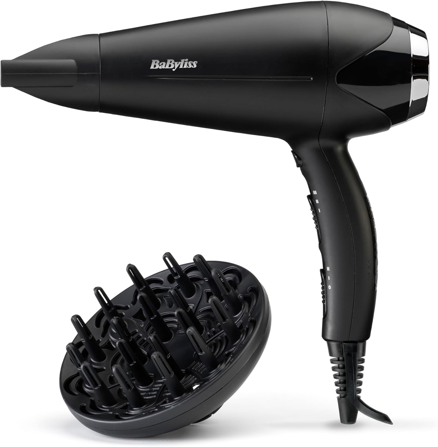 BaByliss Turbo Smooth Hair Dryer - 2200W Powerful Blow Dryer, Large Diffuser, Ionic Frizz-Free Conditioning, 3 Heat & 2 Speed Settings, Black, 5572U