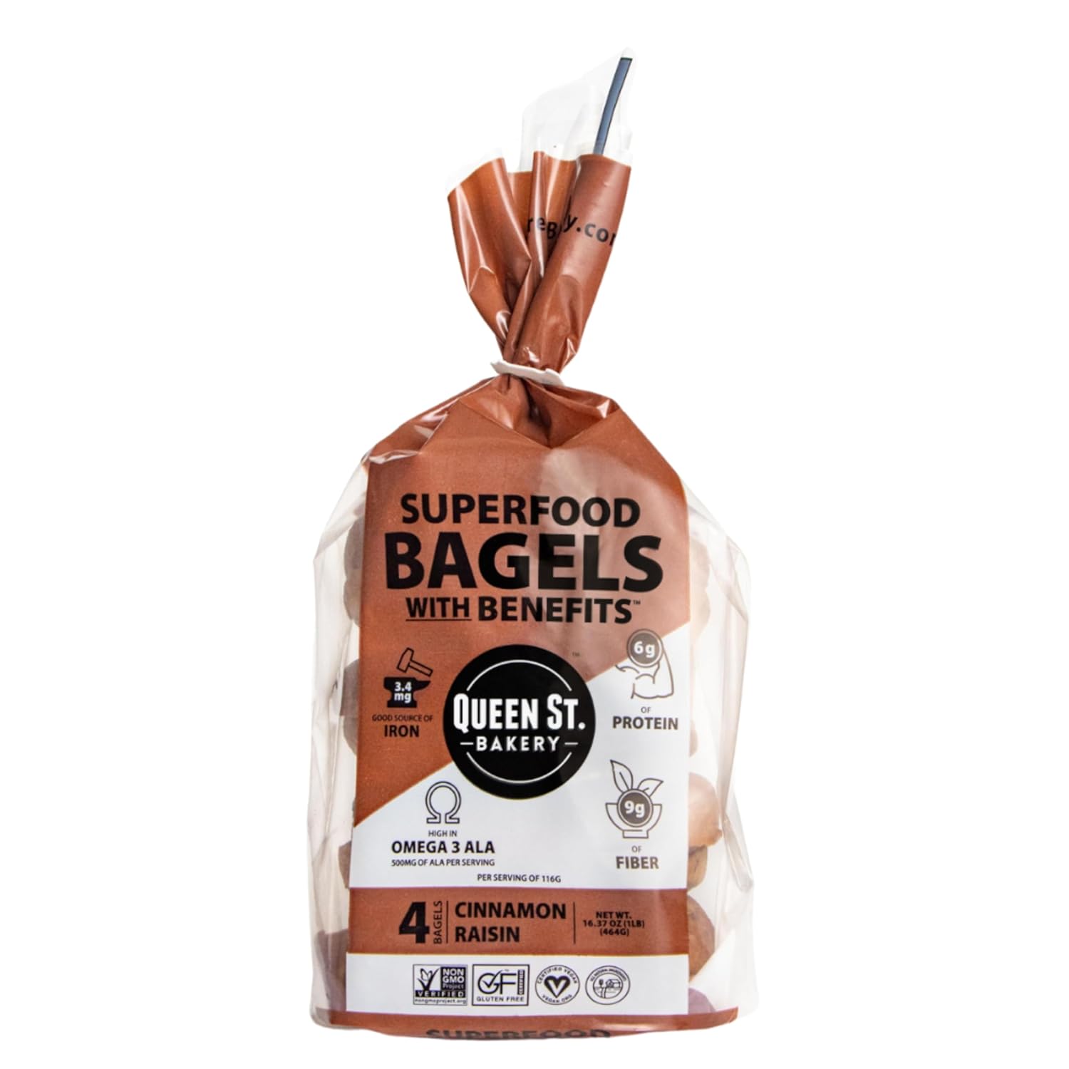 Queen St. Bakery Cinnamon Raisin Superfood Bagels – Vegan, Protein & Fibre, Gluten-Free, Allergen Free Bagels – 4 Count