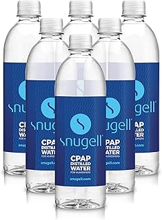 Distilled Water for CPAP Machines by Snugell (6-Pack, 20 oz) – Up to 12 Days Supply – for ResMed and Respironics Machines - Compact, Travel-Friendly, Clean and Multi-Use – Made in USA