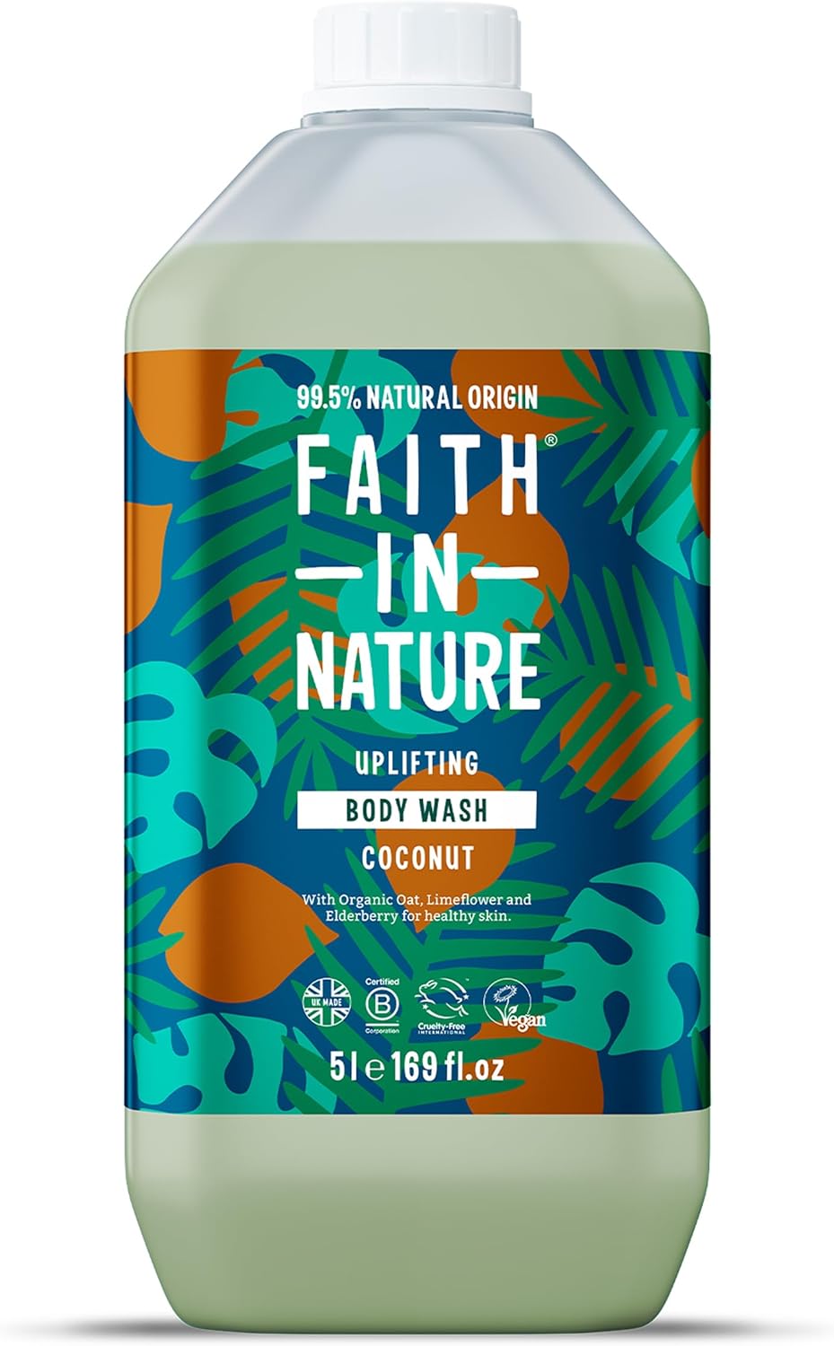 Faith In Nature Organic Coconut Body Wash, Uplifting Shower Gel, Vegan & Cruelty Free, No SLS or Parabens, 5L Refill Pack
