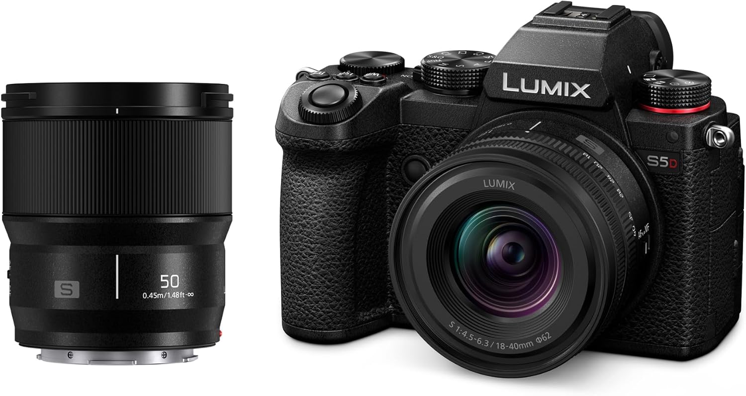 Panasonic Lumix S5D, Full Frame Mirrorless Camera Body, with S-R1840E 18-40mm & S-S50ME 50mm lenses, 24.2MP, 4K 60P Recording, Live View Finder, Free Angle Monitor, Wi-Fi, Bluetooth, Black