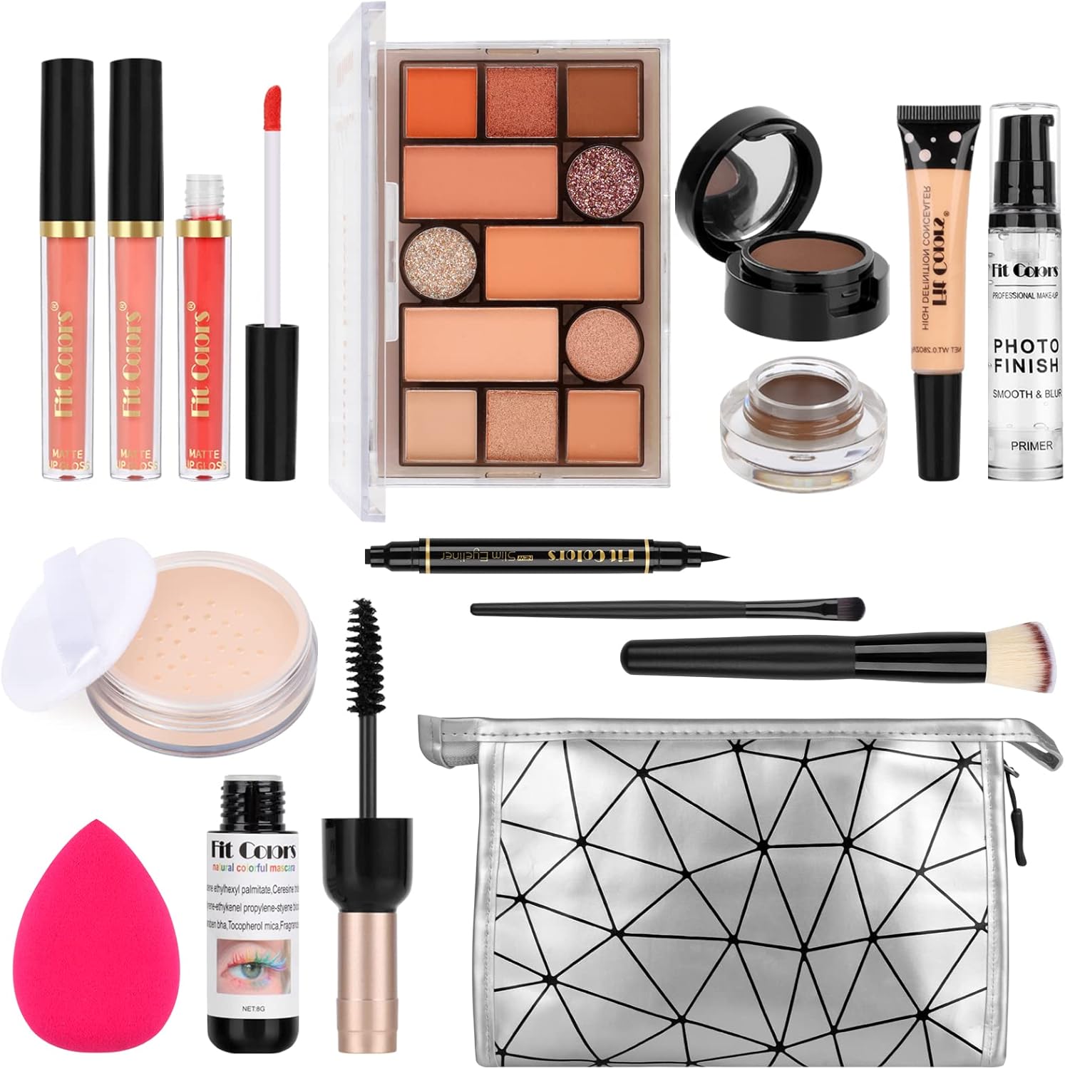 Professional All in One Makeup Set, Fenshine Cosmetic Make Up Starter Kit With Storage Bag Portable Travel Make Up Palette Eyeshadow Foundation Lip Gloss for Teenage & Adults (13pcs)