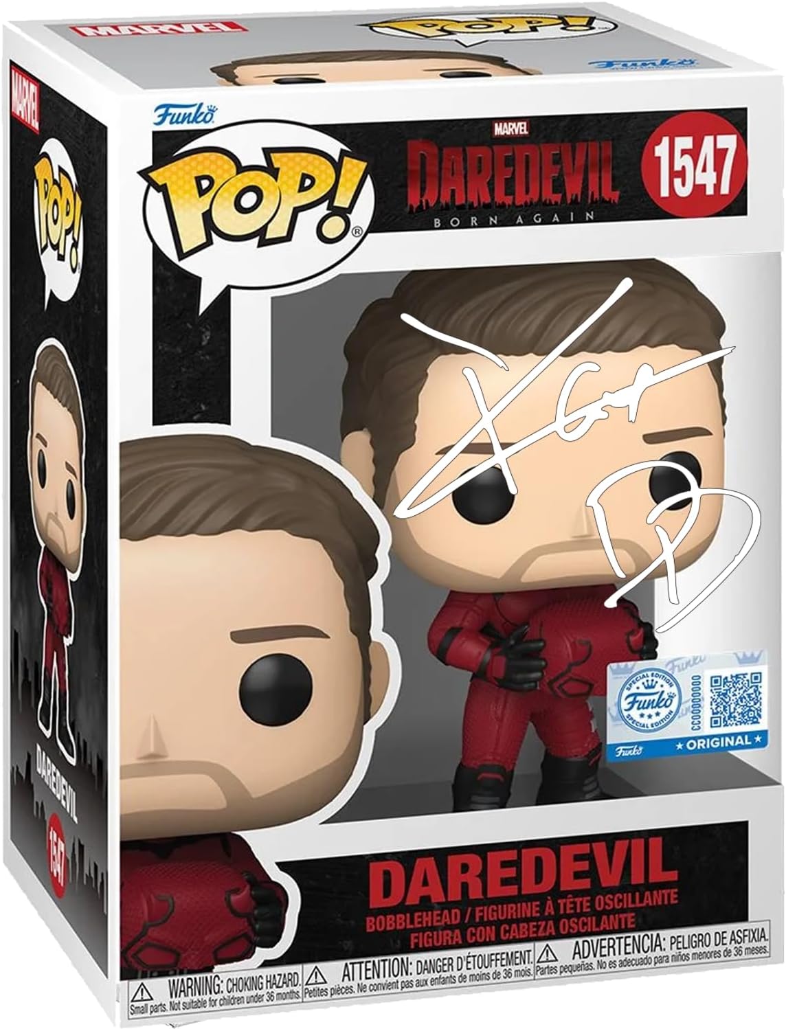 Charlie Cox Daredevil: Born Again #1547 Unmasked Facsimile Signed Reprint Laser Autographed Funko POP! Movies Marvel Avengers Figurine with Protector Case