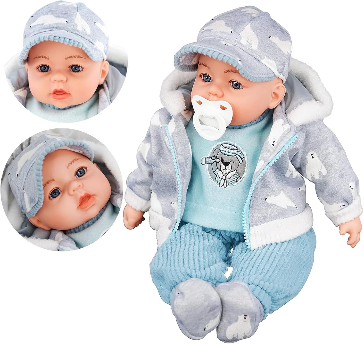 BiBi Doll 18" Baby Boy Doll with Dummy & Sounds - Lifelike, Soft Body, Polar Bear Themed Outfit, Realistic Toy for Girls & Boys Aged 18 Months+