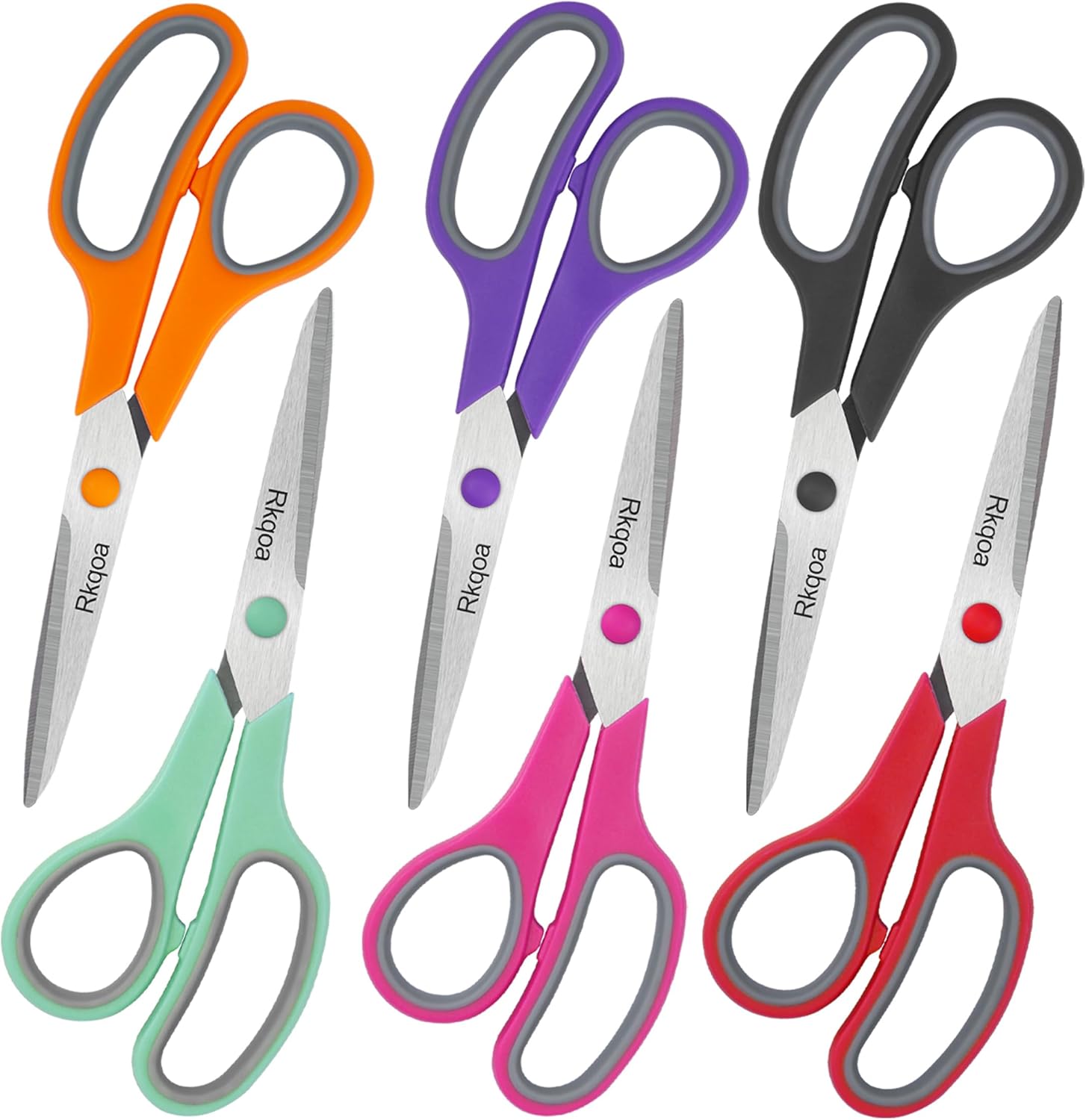 Scissors, Rkqoa 8" Scissors All Purpose 6 Pack - Comfort-Grip Sharp Scissors for Office School Sewing Fabric Craft Desk Supplies, Classroom Must have, Teacher/Class Scissors, Right/Left Handles