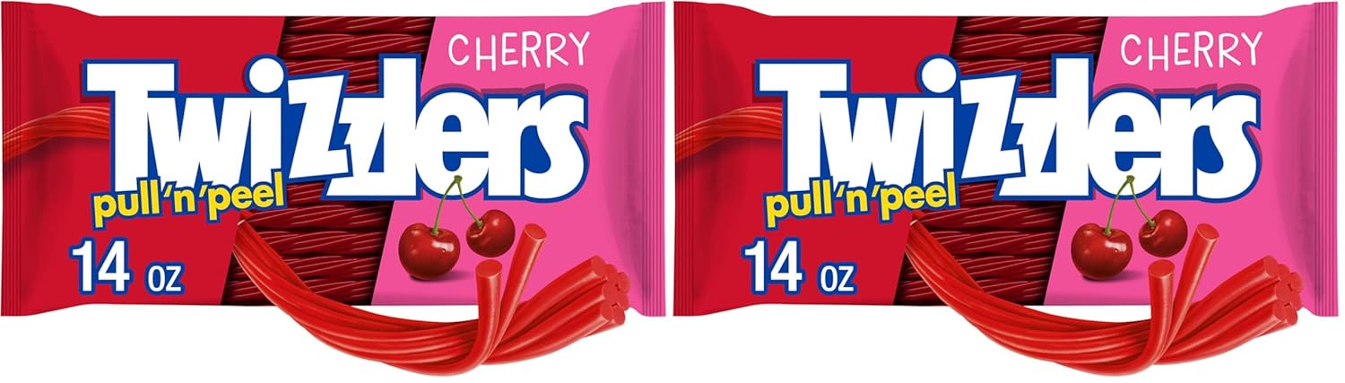 TWIZZLERS PULL 'N' PEEL Cherry Flavored Licorice Style, Chewy Candy Bag, 14 oz (Pack of 2)