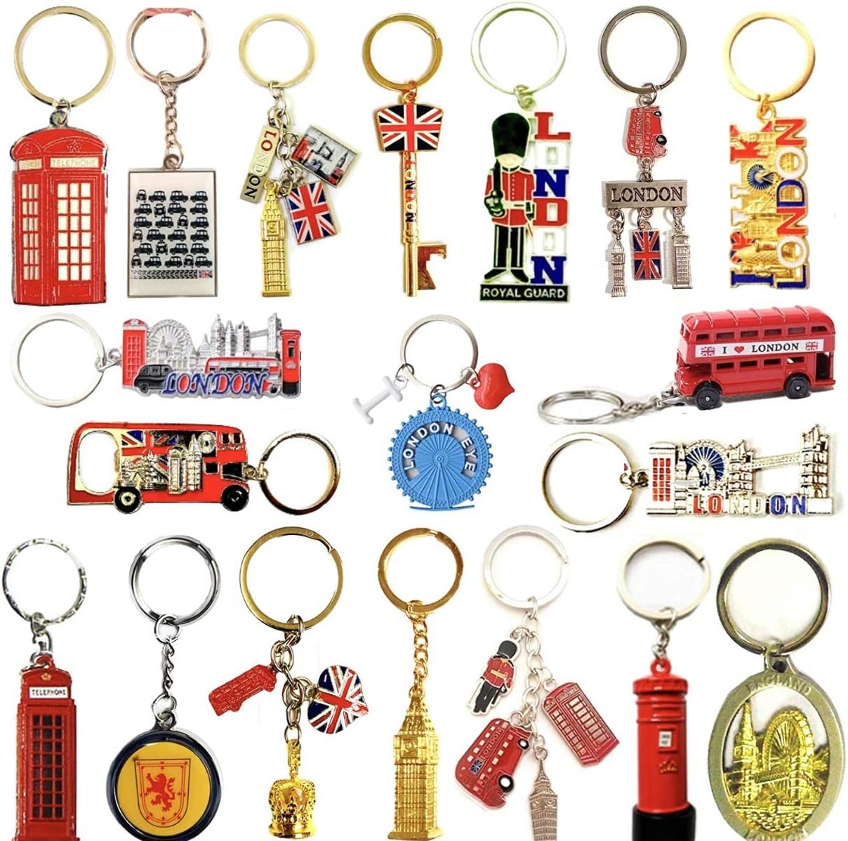 A1 Gifts 10 London Keyrings Great Britain Icons Union Jack Brelock UK Souvenir Metal KeyRing England famous Landmark keychain London Keyring