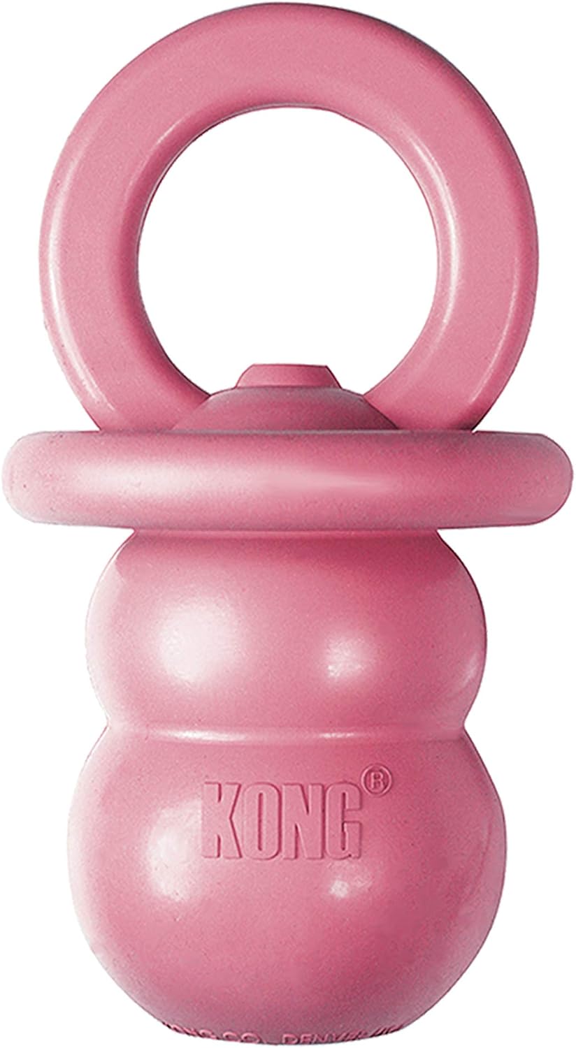 KONG Puppy Binkie - Pacifier Dog Toy for Puppies - Stuffable Chew Toy for Puppy Playtime - Durable Natural Rubber Dog Treat Toy for Teething Puppy - for Small Puppies - Pink