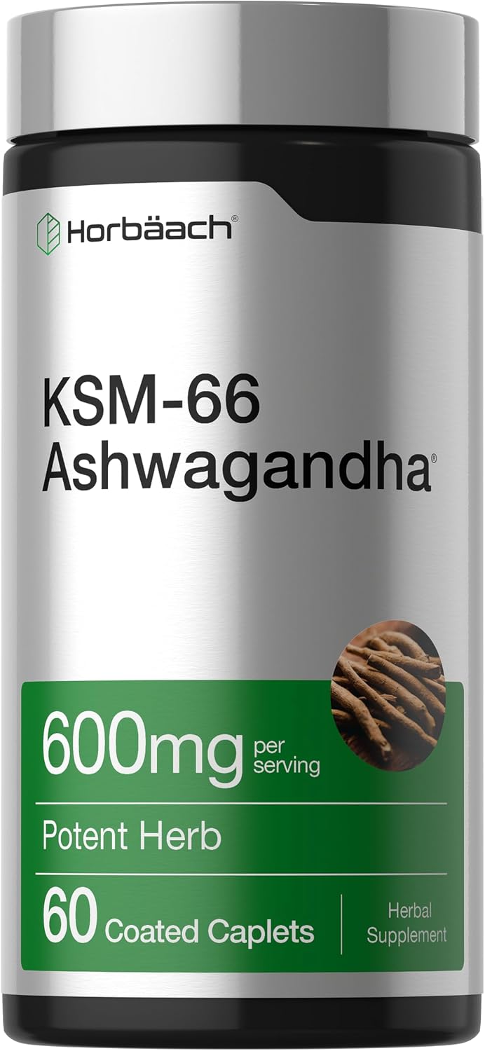 Horbäach KSM-66 Ashwagandha | with L-Theanine | 60 Coated Caplets