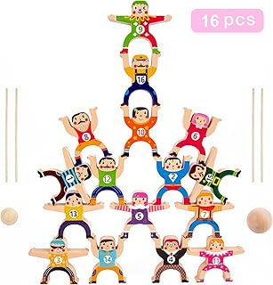 Wooden Stacking Toys,16Pcs Circus Hercules Acrobatic Troupe Interlock Toy,Balancing Building Blocks Game Toddler Puzzle Toys,for 3 4 5 6 Years Old Kids Adults