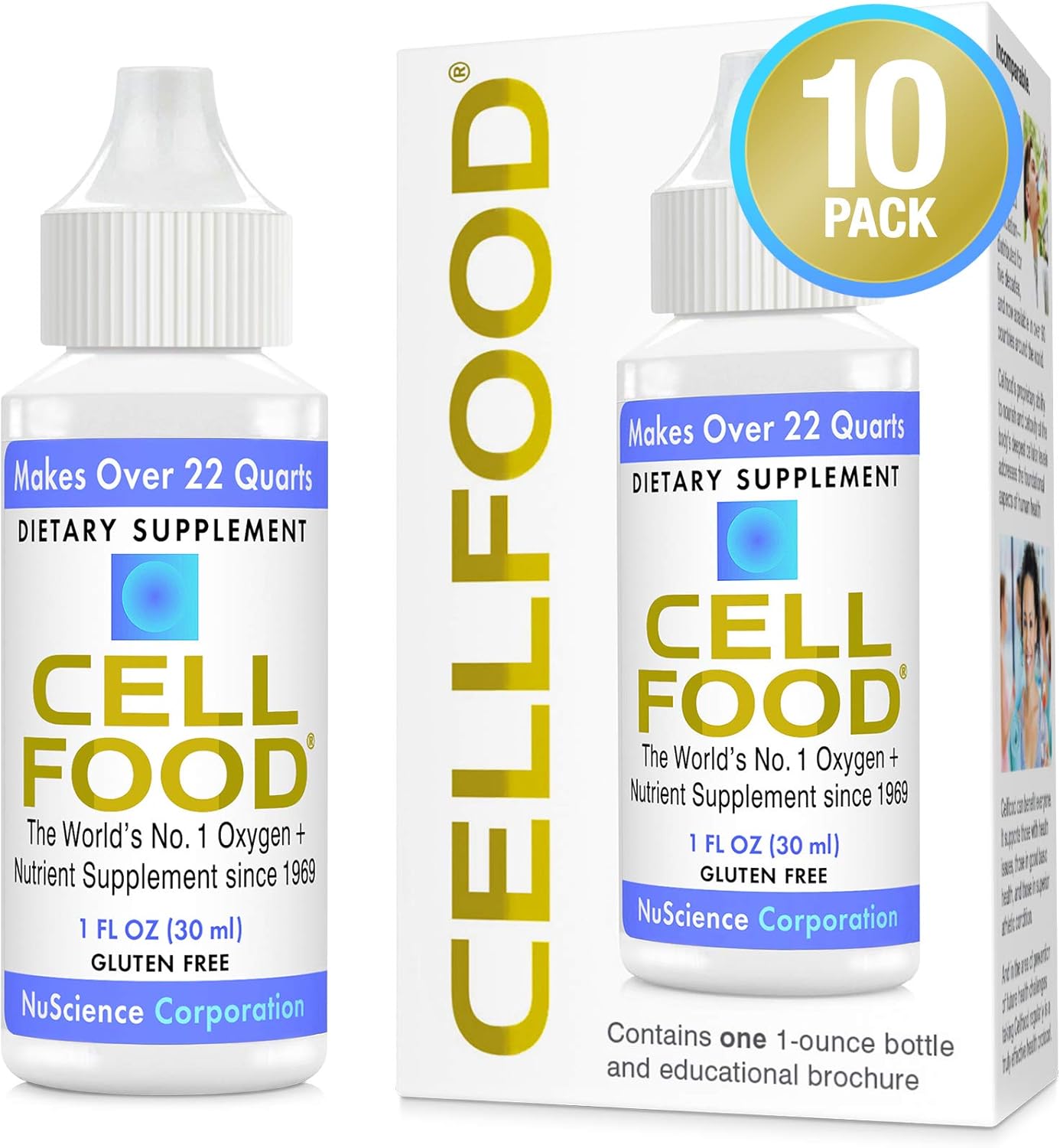 Cellfood Oxygen Boost - 1 fl oz, 10 Pack - Liquid Oxygen Supplement for Lymphatic Drainage, Altitude Sickness, Jet Lag, Fatigue, Headaches & Energy - Gluten Free, Cert. Kosher