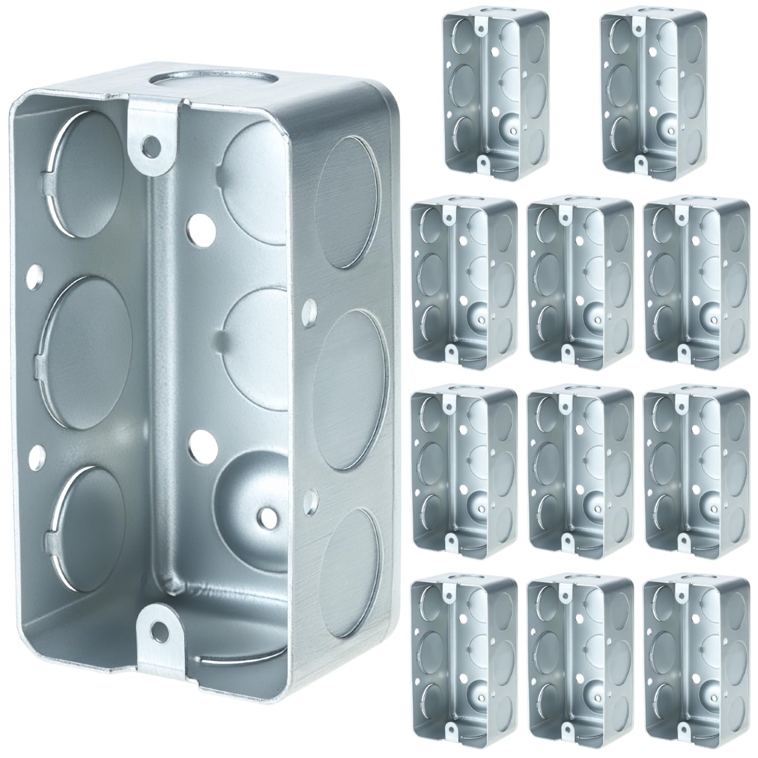 QWORK Electrical Box 12-Pack, 4x2 Inch Outlet Box,13 Cubic Inches, Ten 1/2 Inch Knockouts Electrical Box,1-7/8" Deep, Galvanized Steel