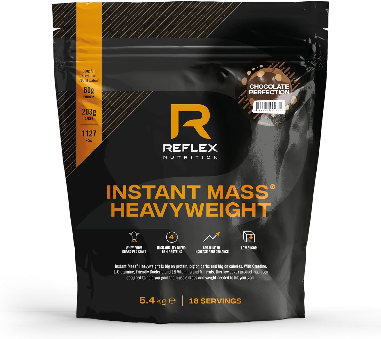 Reflex Nutrition Instant Mass Heavyweight - Mass Gainer - Over 1000 Kcal per Serving, 60g Protein, Creatine - High Calorie Post Workout or Before Bed Protein Shake (Chocolate Perfection, 5.4 kg)