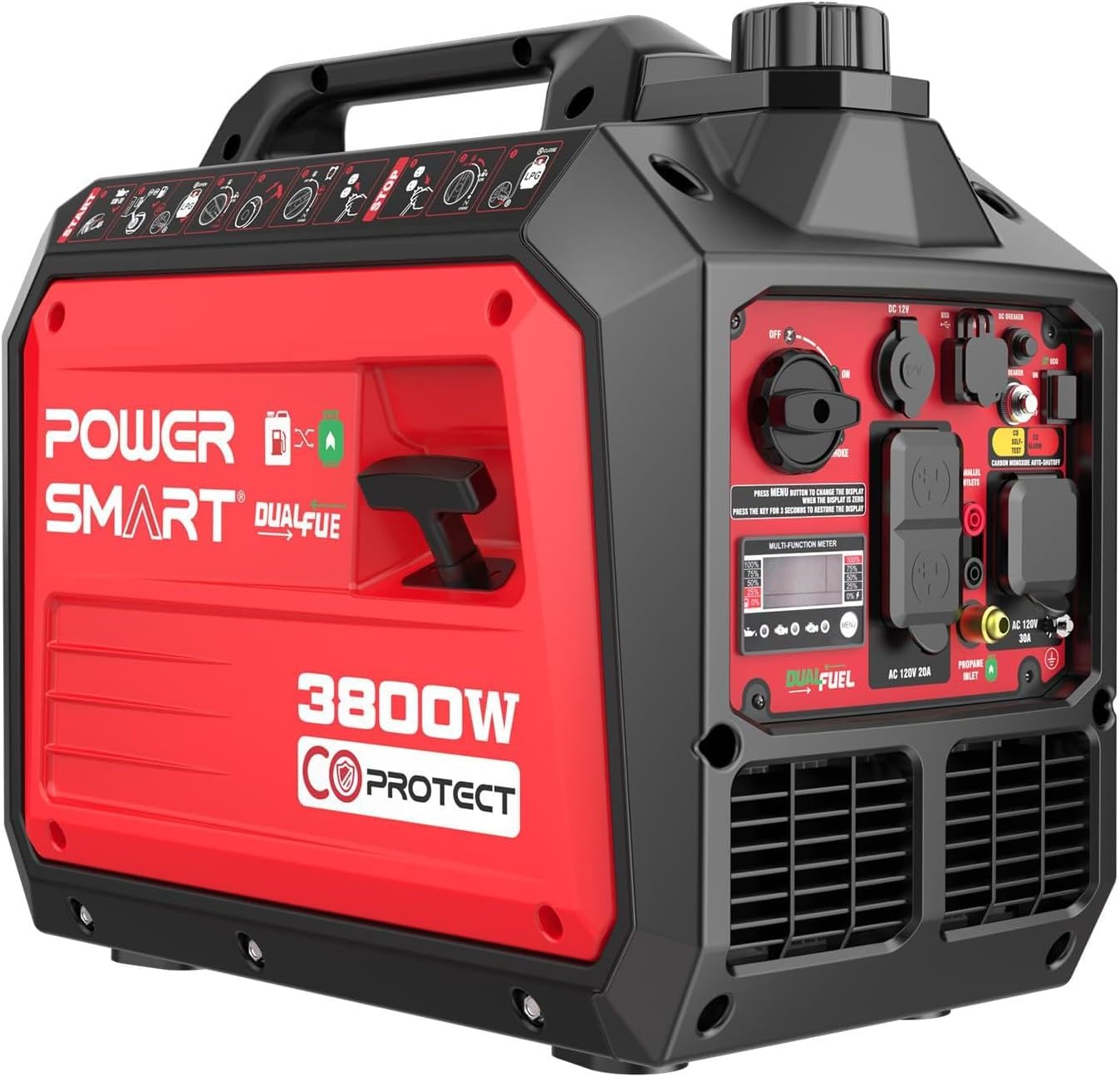 PowerSmart 3800-Watt Portable Inverter Generator with Dual Fuel, CO Protect, 30 amp for RV, Home Use and Emergency Backup