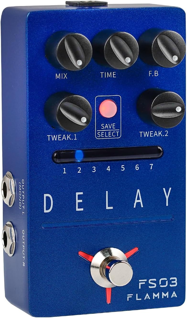 FLAMMA FS03 Electric Guitar Delay Effects Pedal with Looper Stereo Digital Sound 6 Delay Effects Storable Preset Tap Tempo Trail On True Bypass for Pedal Boards