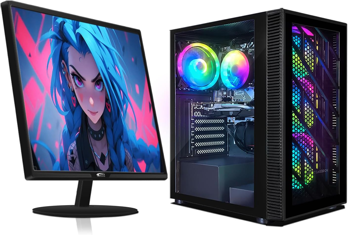 STGsivir Gaming PC Bundle, Gaming Computer Desktop, AMD 3000G 3.5GHz, RX 580 16GB, 16GB RAM, 512GB SSD, 600M WiFi, BT 5.0, Windows 11, 24" Monitor
