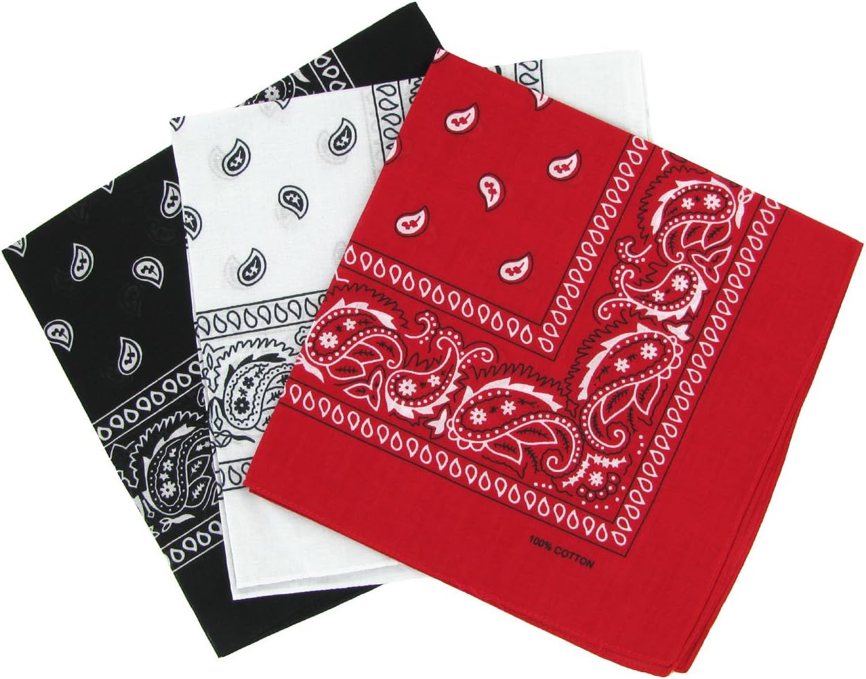 BestMall Snner Pack of 3 Paisley Bandanas - Red, White, Black - One Size