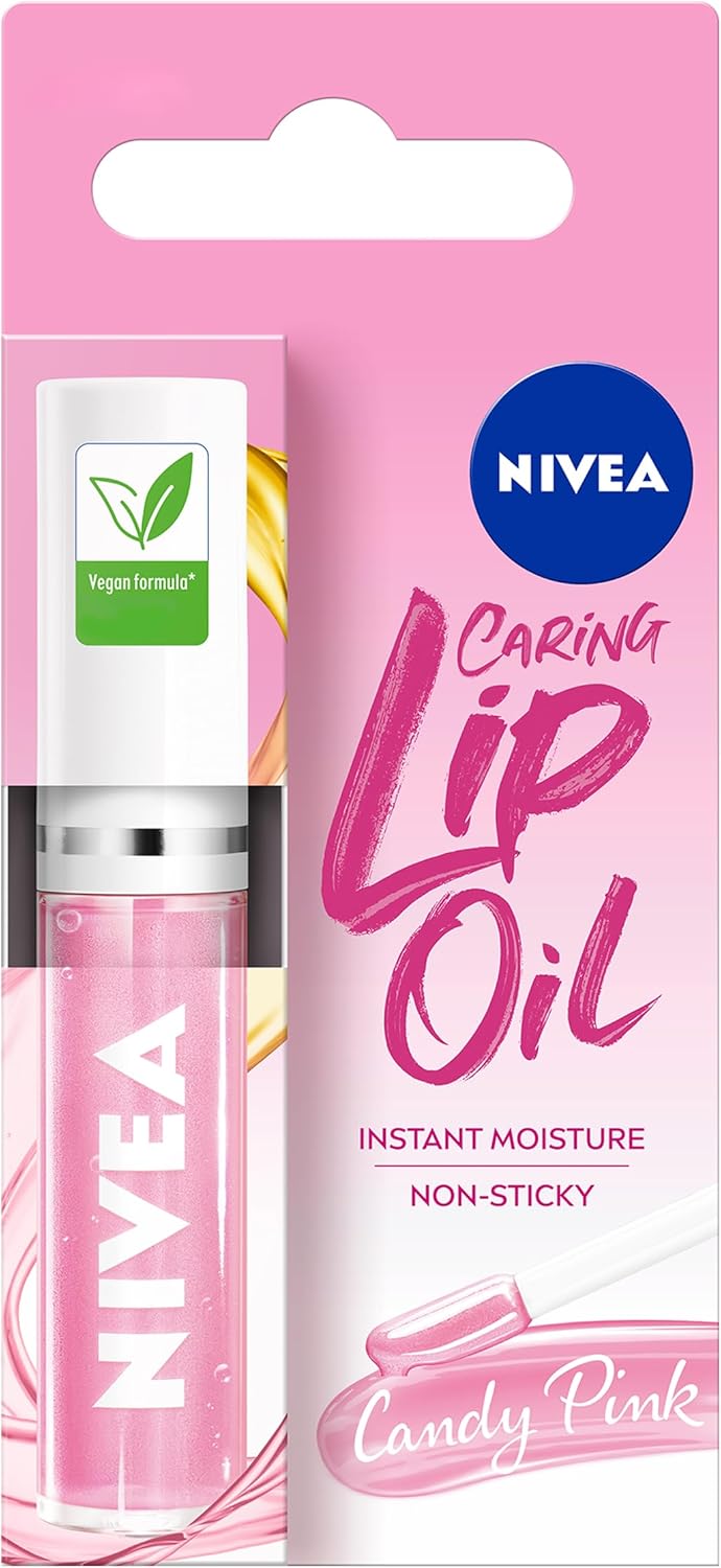 NIVEA Candy Pink Lip Oil (5.5ml), Moisturising Lip Oil With 100% Natural Oils Including Jojoba Oil, Long Lasting and Non-Sticky Lip Gloss